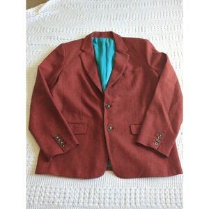 Mr Turk Blazer Herringbone Wool Blend Red Turquoise 2 Button Size 44